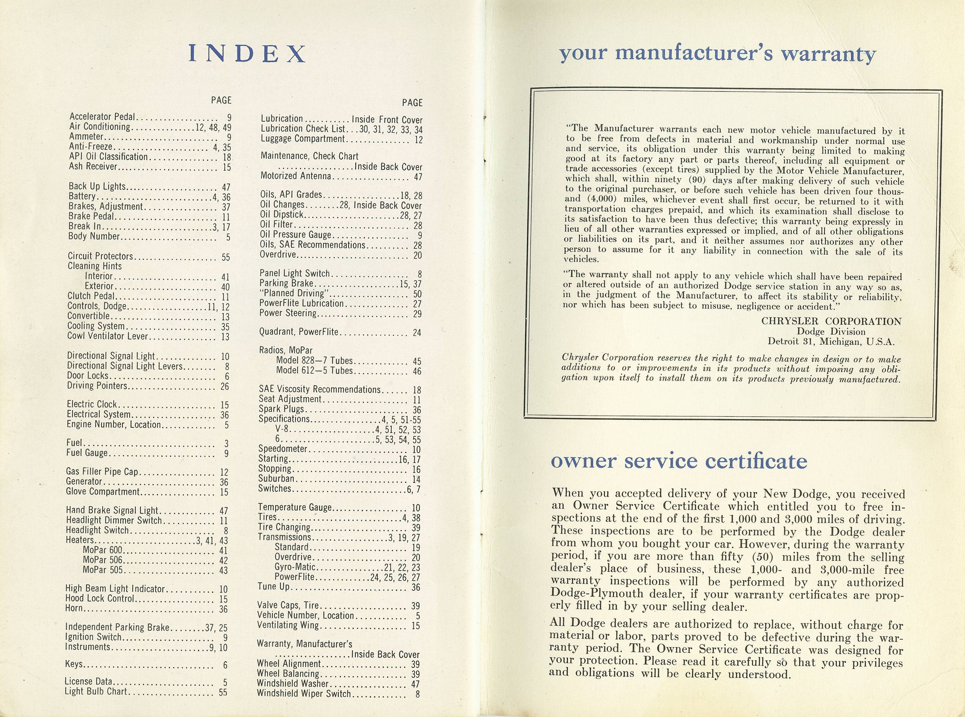 1954 Dodge Car Owners Manual Page 22
